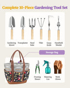 Floraxa 10Pcs Garden Tool Set, Rust-Proof Stainless Steel, Ash Wood Handles