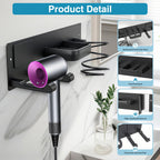 Dovyn Blow Dryer Holder Wall Mount, 3 in 1 Bathroom Hair Tool Organizer with Curling Iron Holder & Flat Iron Holder, Universal Hair Dryer Holder Rack Storage Matte Black