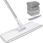 18" Professional Microfiber Mop Floor Cleaning System, Flat Mops with Stainless Steel Handle, 4 Reusable Washable Mop Pads, Wet and Dust Mopping for Hardwood, Vinyl, Laminate (White&Grey)