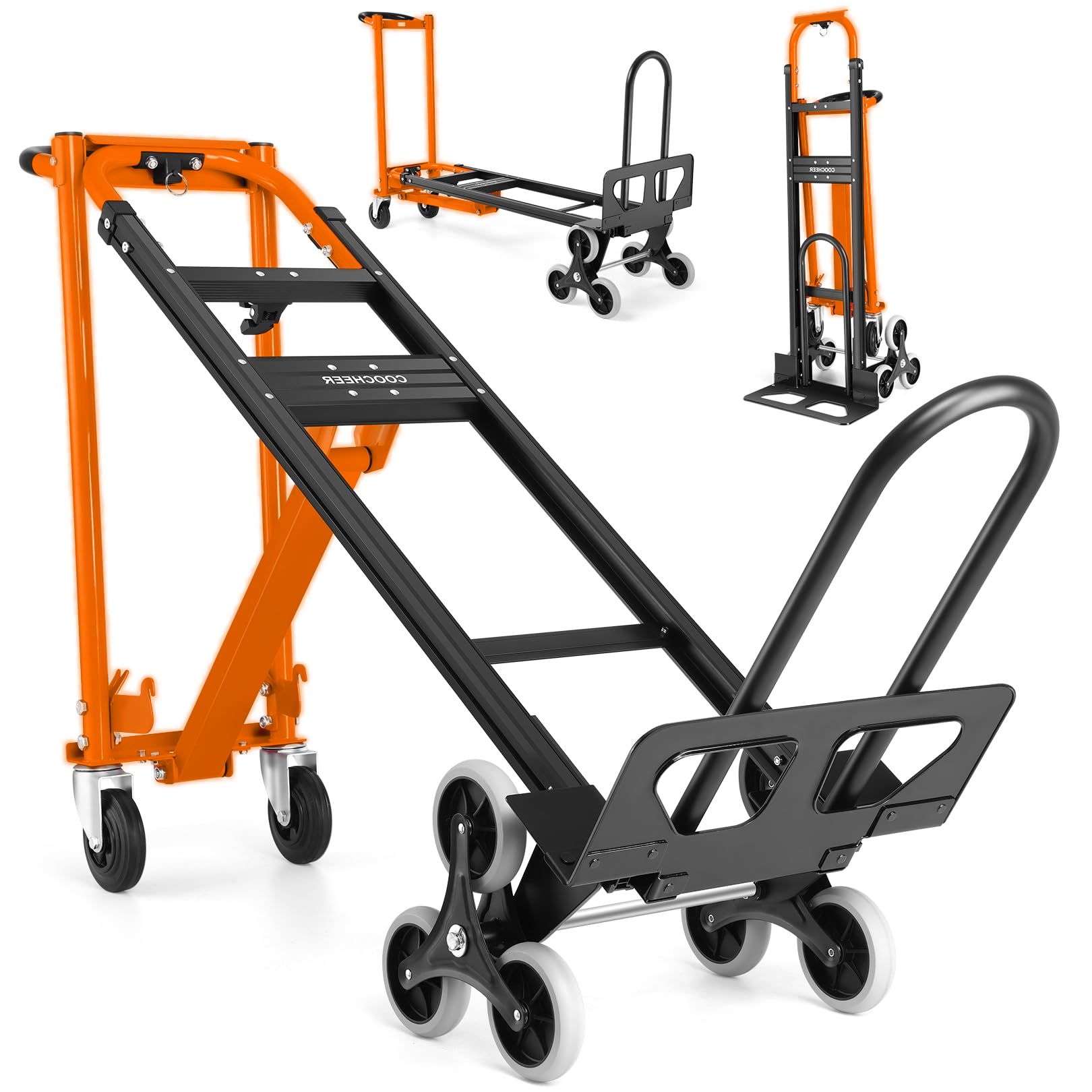 4-in-1 Hand Truck Dolly Heavy Duty Industrial Convertible, 1000 LBS Stair Climbing Cart Utility Cart Converts from Hand Trucks Dolly to Platform Cart Folding Stair Climbing Cart (Orange)