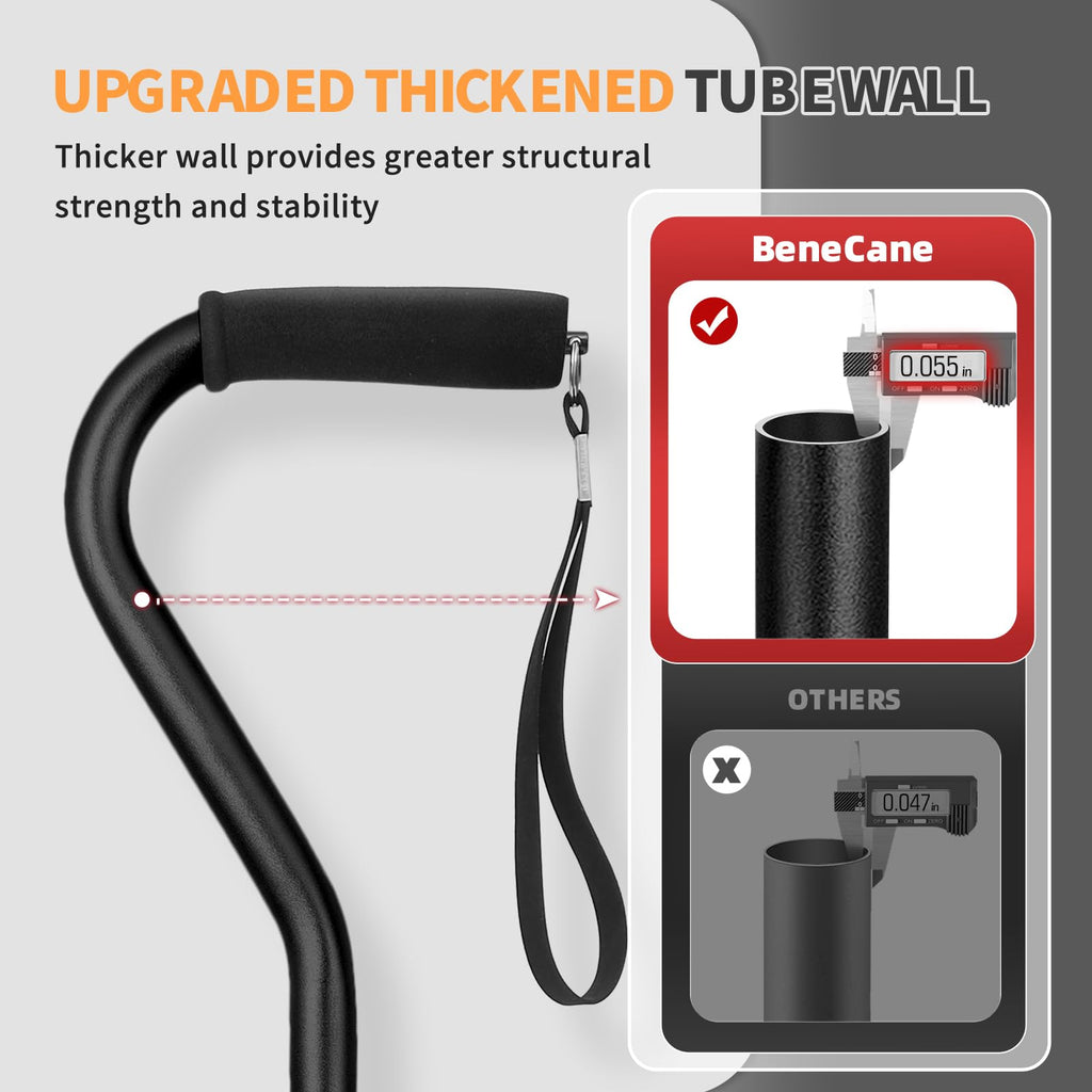 BeneCane Quad Cane Adjustable Walking Cane with Offset Soft Cushioned Handle for Men & Women Lightweight Comfortable with 4-Pronged feet for Extra Stability(Black)