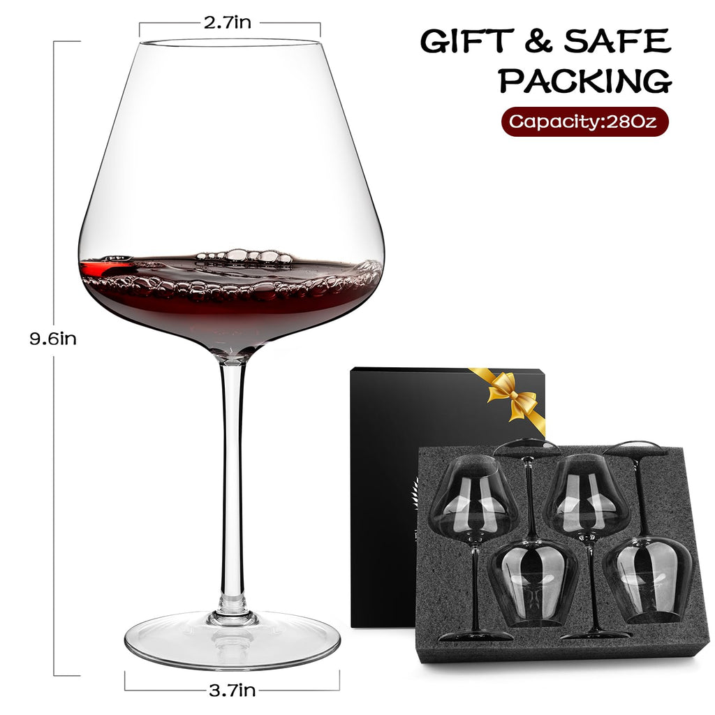 Chouggo Super Large 28Oz Wine Glasses Set of 4, Hand Blown Crystal Red Wine or White Wine Burgundy Glass, Hand Crafted by Artisans - Gifts for Women, Men, Wedding, Anniversary, Christmas, Birthday