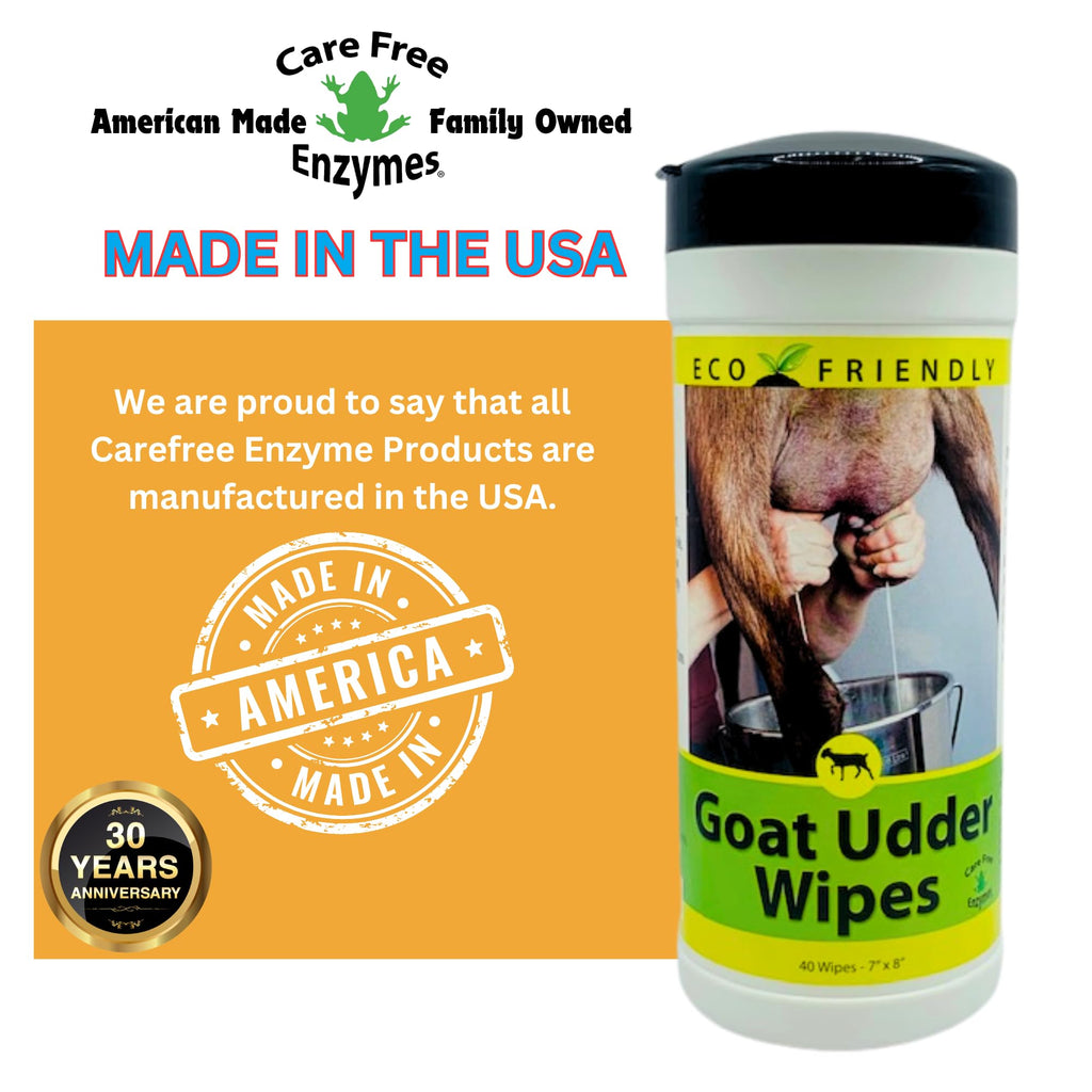 CareFree Enzymes Goat Udder Wipes — Natural Enzyme Teat Wipes for Dairy Goats, Pre & Post Milking Cleaning, 40 Count
