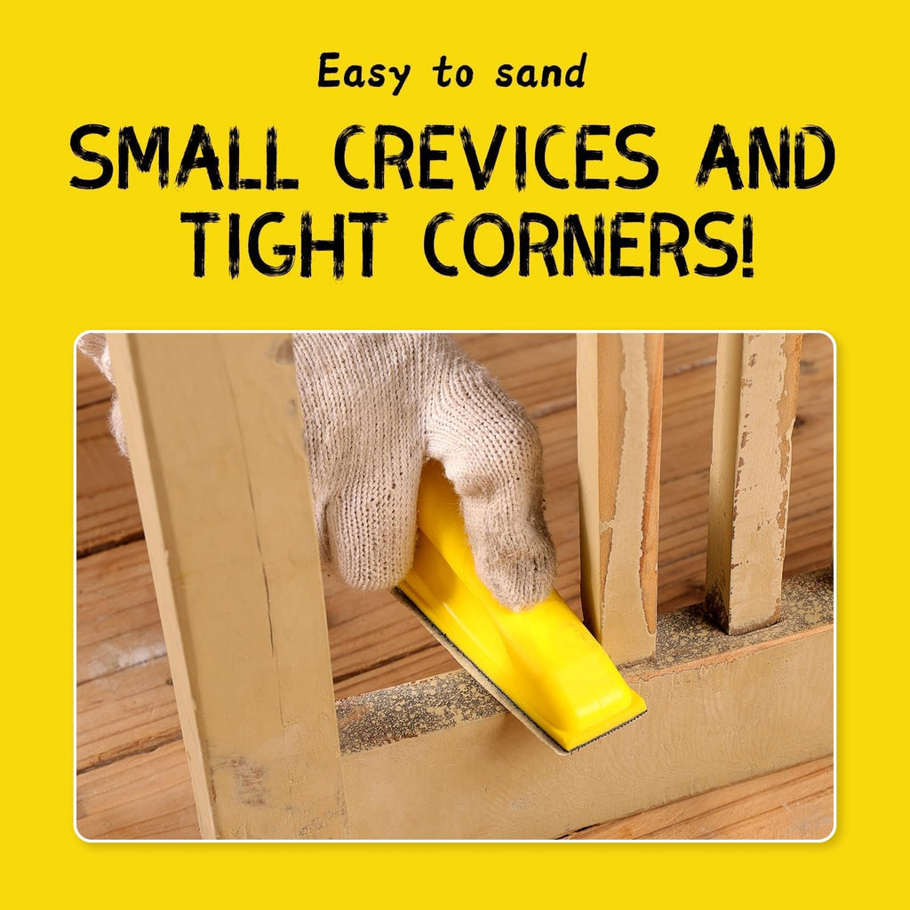POLIWELL Micro Sander Kit 3.5” x 1” Mini Sander for Small Projects, Detail Handle Sanding Tools + Sandpaper 80 120 180 240 400 Grit for DIY Crafts Wood Finishing Tight Narrow Spaces Polishing, 50 PCS