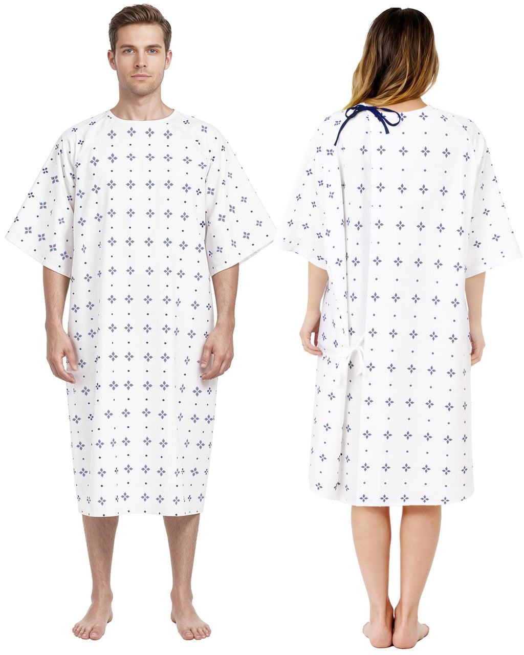 Unisex Hospital Gowns Back-Tie Fits Sizes up to 2XL, Blue Star, Pack of 6
