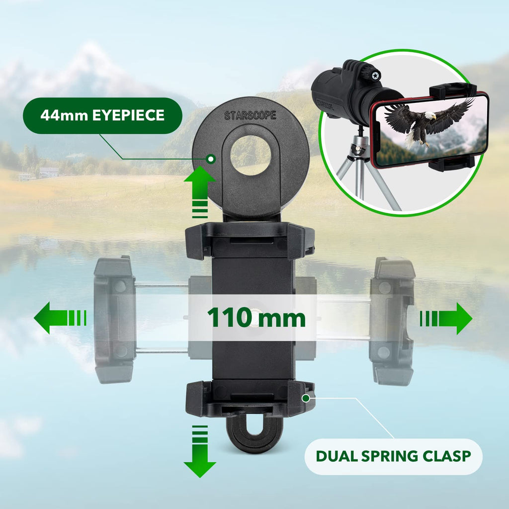 Starscope Monocular Telescope Smartphone Bundle - 10x42 Monoculars for Adults High Powered with Cell Phone Adapter | Bird Watching, Hunting, Hiking Pocket Scope | BAK4 Prism FMC Lens, Waterproof