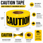 ATERET Premium Yellow Caution Tape I 3 inch x 1000 feet I Harzard Tape w/Bright Yellow & Bold Black Text I 3" Wide for Maximum Readability I Ideal Use for Danger/Hazardous Areas (1-Pack)