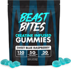 BEAST BITES - Creatine Infused Gummies - 5g Creapure Creatine Monohydrate Per Serving - NSF Certified for Sport - 30 Servings (Blue Raspberry)