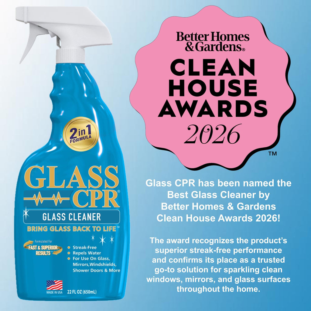 CPR Glass 2-in-1 Glass Cleaner & Water Repellent (22oz) + 2 Microfiber Applicator Towels | Deep Cleaning for Glass, Mirrors, Windows, Windshields, Shower Doors