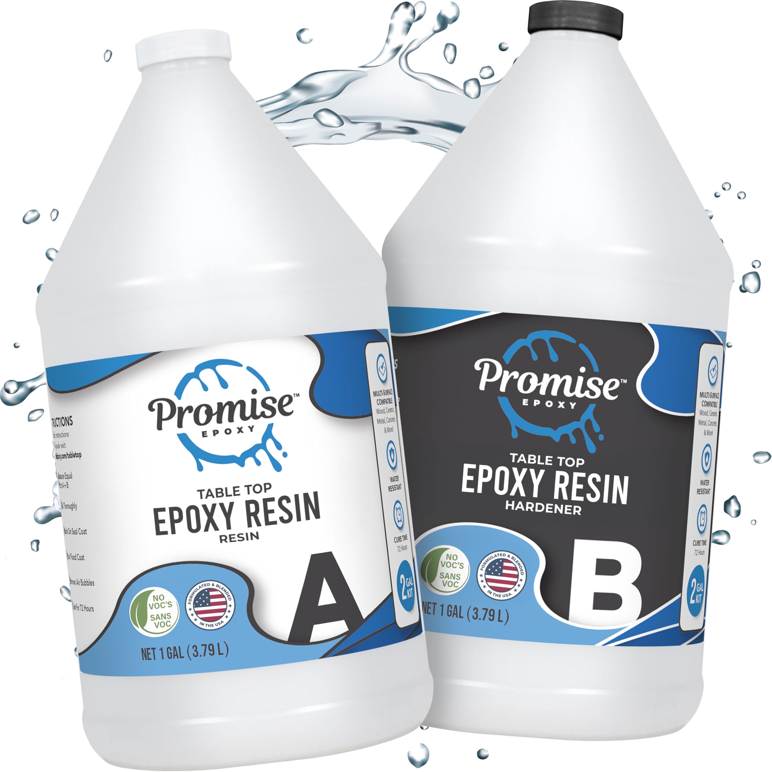 Promise Epoxy Resin Kit 2 Gallon - Crystal Clear, Self Leveling, Food Safe for Table Top, Arts, Wood Casting, Jewelry Making, Use with Mica Powder, Silicone Molds, & Alcohol Ink