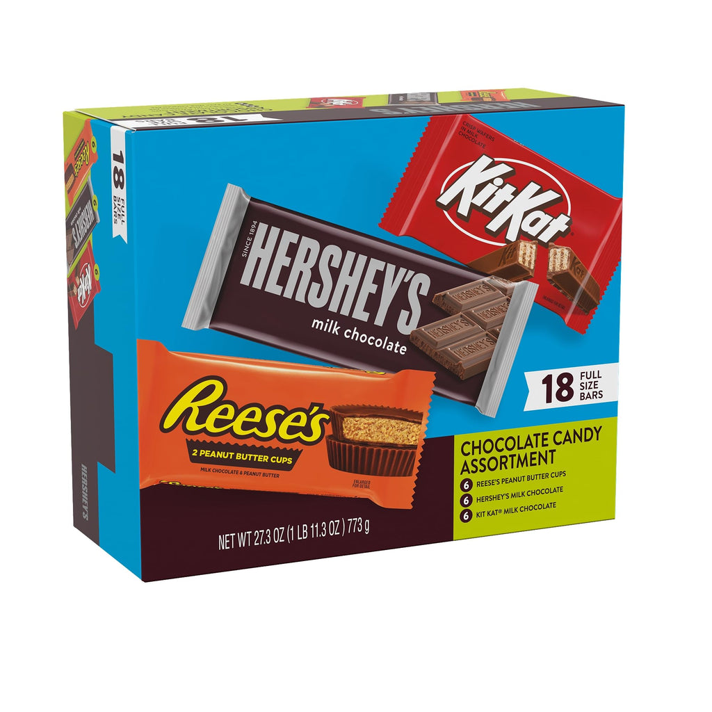 HERSHEY'S, KIT KAT & REESE'S Milk Chocolate Variety Box, 18 ct