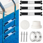 XLSXEXCL 3 Pack Stainless Steel Swimming Pool Ladder Steps with Pool Ladder Bumpers & Pool Ladder Escutcheon Plates, 18'' Heavy Duty Replacement Pool Ladders for Inground Swimming Pools