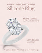 Rinfit Thin Silicone Ring for Her, Oval Cut CZ Stone - Wht/Sil, Size 6
