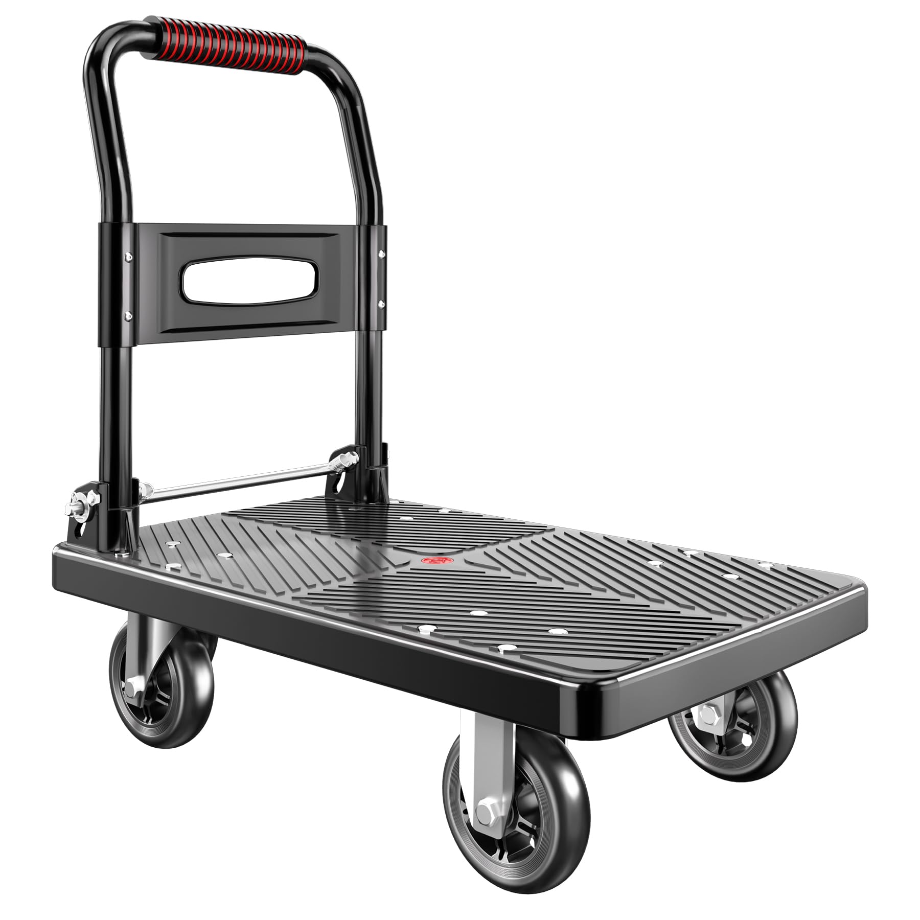 TIDY PALM Upgraded Foldable Push Cart Dolly | 660 lbs.Capacity Moving Platform Hand Truck | Foldable for Easy Storage | 4'' PU 360 Degree Swivel Silent Wheel-Black