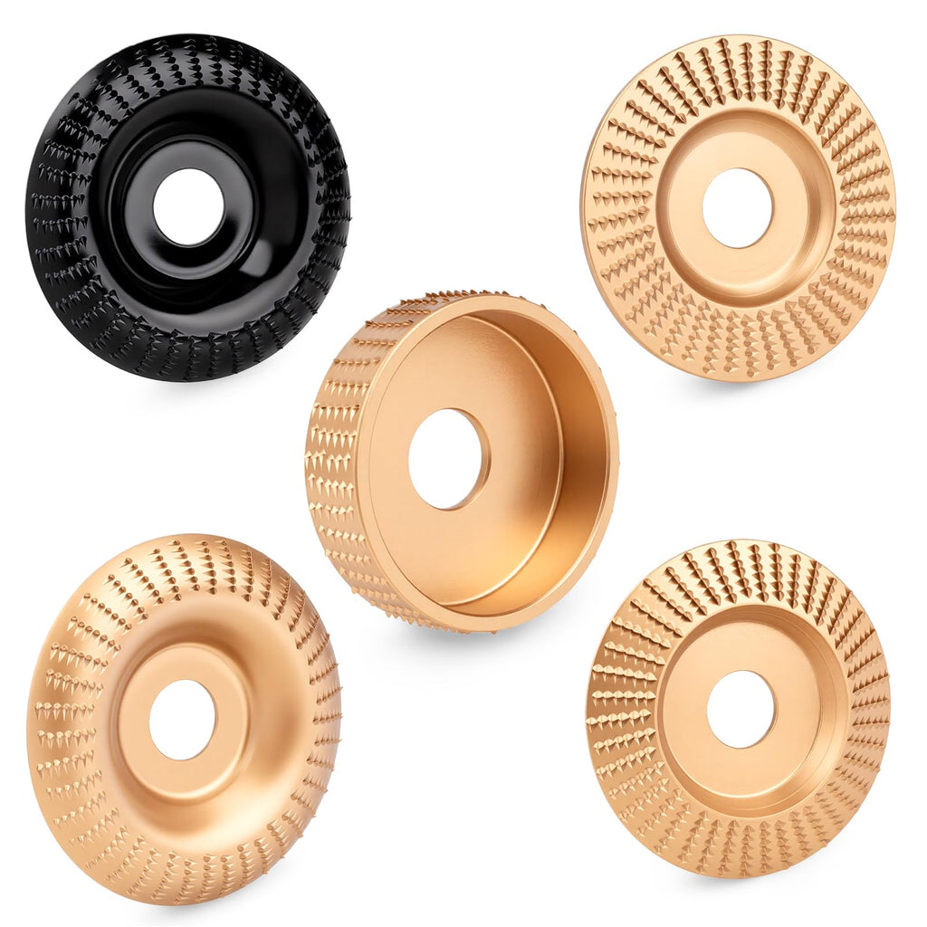 Beaiguna 5PCS Wood Carving Disc, 4IN and 4 1/2IN Angle Grinder Attachments Stump Grinder Wheel, Angle Grinder Wood Carving Shaping Disc Tools Set, Upgraded Wood Grinding Wheel Discs