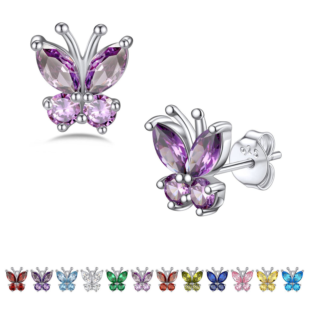 Bestyle Butterfly Earrings for Women Sterling Silver June Birthstone Alexandrite Butterflies Stud Earring Funny Cute Cubic Zirconia Earring Jewelry Mom Wife Grandma Daughter Birthday Gifts