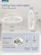 LEDIARY Flush Mount Ceiling Fan with Lights and Remote, 19.7'' Low Profile, 3000-6000K Dimmable Fandelier, 6 Wind Speeds, White Modern LED Fan Light for Bedroom