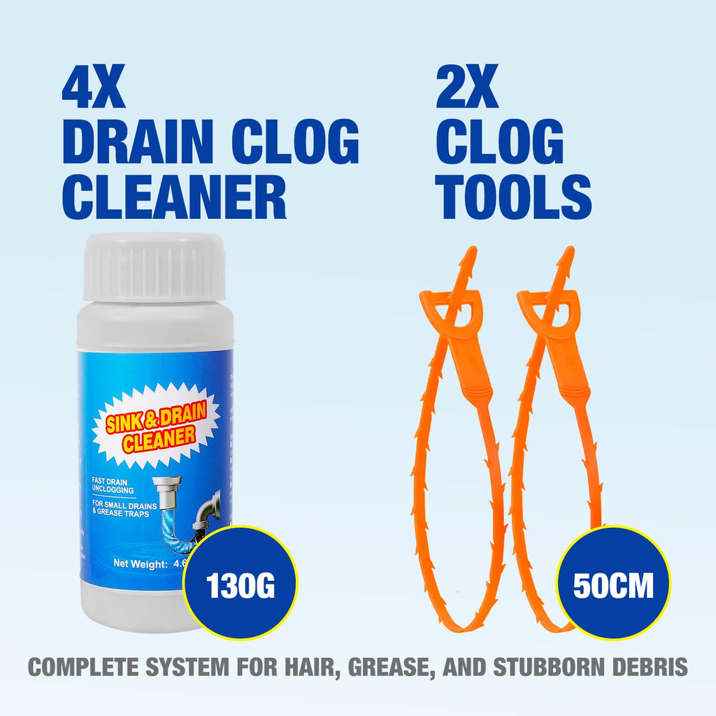 Sink and Drain Cleaner Powder - Powerful Powdered Drain Clog Remover for Kitchen Pipes & Tubs - Fast Acting Formula Immediate Relief Sluggish（130gx4 Pack）