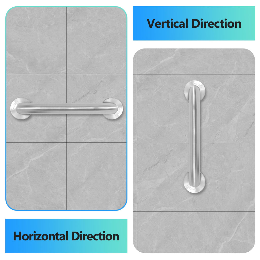 Rackickyer Shower Grab Bar, 2 Pack 12 Inch Brushed Nickel Bathroom Safety Bar, 1.25" Diameter 304 Stainless Steel Grab Bars for Bathtubs and Showers, Handicap Shower Grab Bar for Seniors Elderly