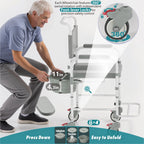 Littneo Bedside Commode with Wheels, Shower Wheelchair with 300 LBS Weight Capacity, Portable Toilet with Bucket for Elderly and Disabled