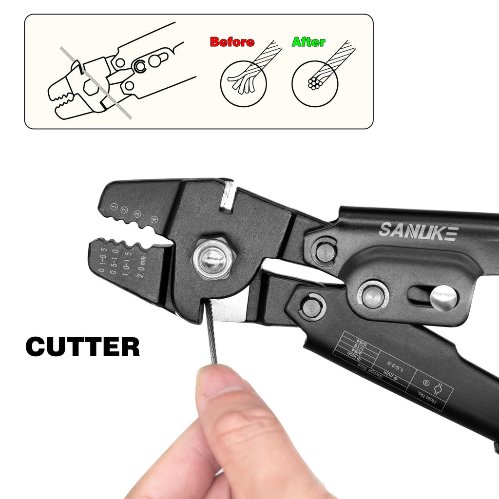 Sanuke Wire Rope Crimping Tool for Aluminum Crimping Loop Sleeves up to 2.0mm, Swager Tool for 3/64 1/16 5/64 inch Stainless Steel Cable Crimper