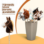 HollyHOME Stick Horse Plush Handcrafted Hobby Horse on a Stick with Wood Wheels Real Pony Neighing and Galloping Sounds for Kids Toddlers Chocolate 36 Inches(AA Batteries Required)