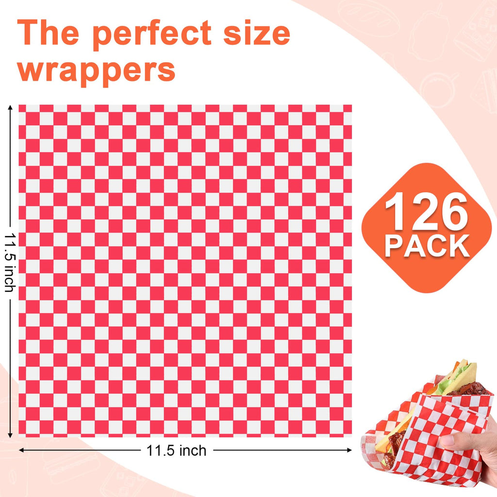 Ninsula Deli Paper Sheets 126P, 11.5x11.5 In Checkered Sandwich Paper Wraps, 6 Colors Basket Liners For Food Serving, Grease Resistant Burger Wrappers for BBQ, Picnic, Party(Colorful)