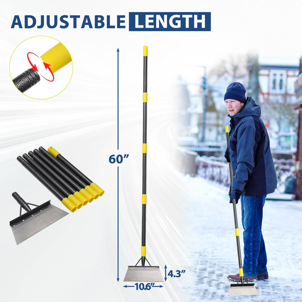 Floor Scraper Long Handle Heavy Duty, 60" Multifunctional Cleaning Shovel, Ice Scraper Stainless Steel Garden Tools Weed Scraper for Cleaning,Weeding,Scraping,Ice Remove,Landscaping,Yard