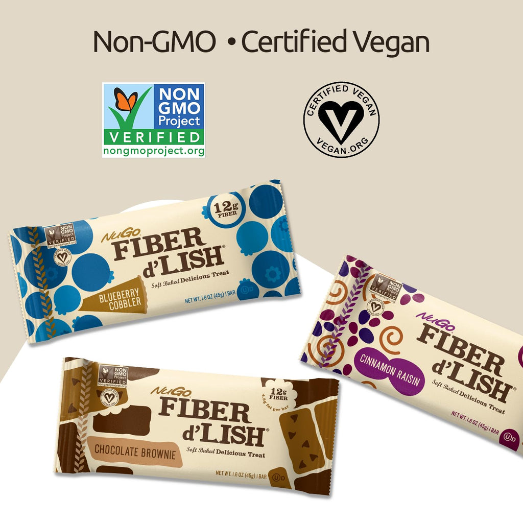NuGo Fiber d'Lish Blueberry Cobbler, 12g High Fiber, Vegan, 150 Calories, 16 Count