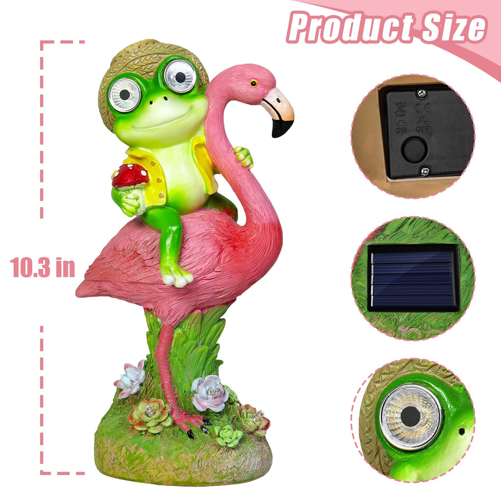 ZFNN Solar Garden Statue Outdoor, Frog Riding Flamingo Decor with LED Eyes