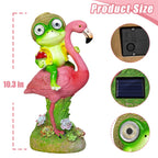 ZFNN Solar Garden Statue Outdoor, Frog Riding Flamingo Decor with LED Eyes