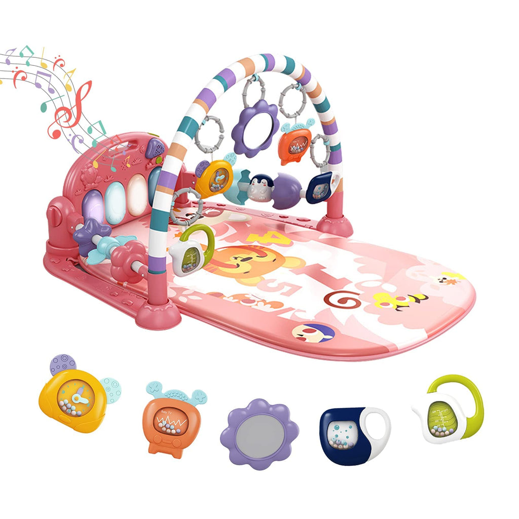 dearlomum Pink Tiger Theme Baby Play Mat Gym with Kick & Play Piano