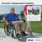 Drive Medical Blue Streak Lightweight Foldable Wheelchair - Enhanced Mobility Support - Durable Construction - Padded Comfort - Swing-Away Leg Rests - Desk Arms - Blue/Black - 20 Inch Seat