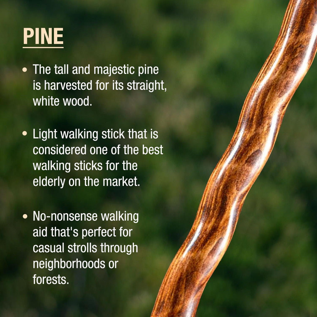 55" Texas Traveler Brazos Walking Stick, Handcrafted Red Pine Wooden Walking Sticks for Seniors Balance, Lightweight & Durable Wooden Walking Sticks for Hiking, Walking Sticks for Women and Men