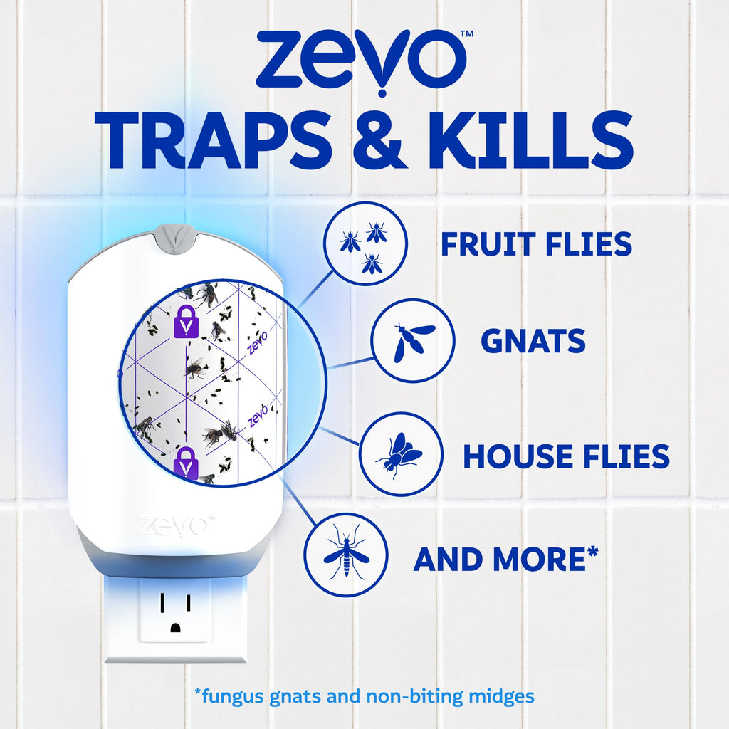 Zevo Flying Insect Trap Official Refill Cartridges - Fits Zevo Trap and MAX Indoor Fly Trap, Trap+Lock Technology Fly Trap Refill for Gnats, House Flies & Fruit Flies (6 Official Refill Cartridges)