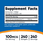 Nutricost Vitamin K2 MK-7 100 mcg, 240 Softgels, Gluten Free, GMO-Free