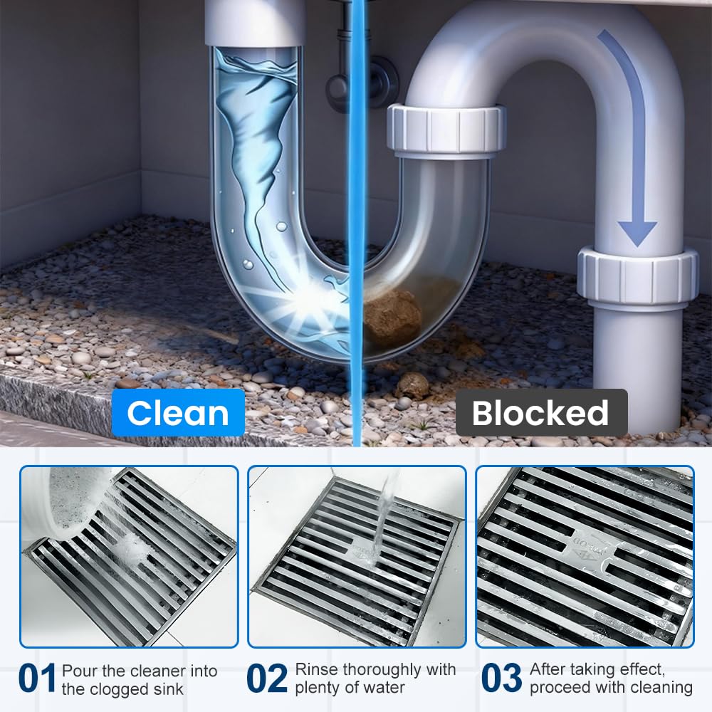 2026 New Multi-functional Sink & Drain Cleaner Powder, Quick Foaming Heavy Duty Clog Remover for Kitchen, Bathroom, Shower & Sewer Drains (1PC)