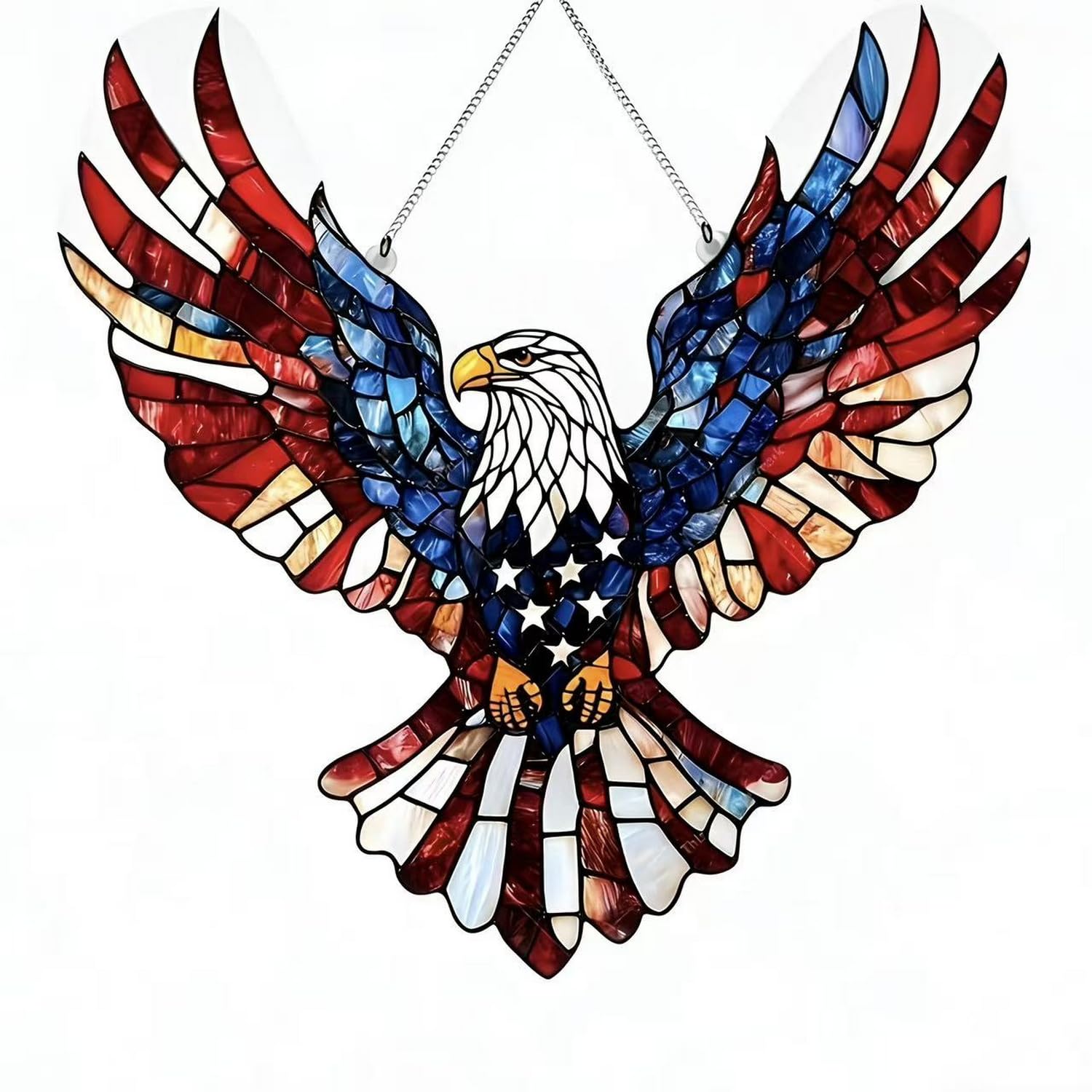 4th of July Sun Catcher for Window Hanging with Eagle Designs Acrylic Stained Glass for Garden 250th Anniversary America Ornament Blue Red White Independence Day Party Decor