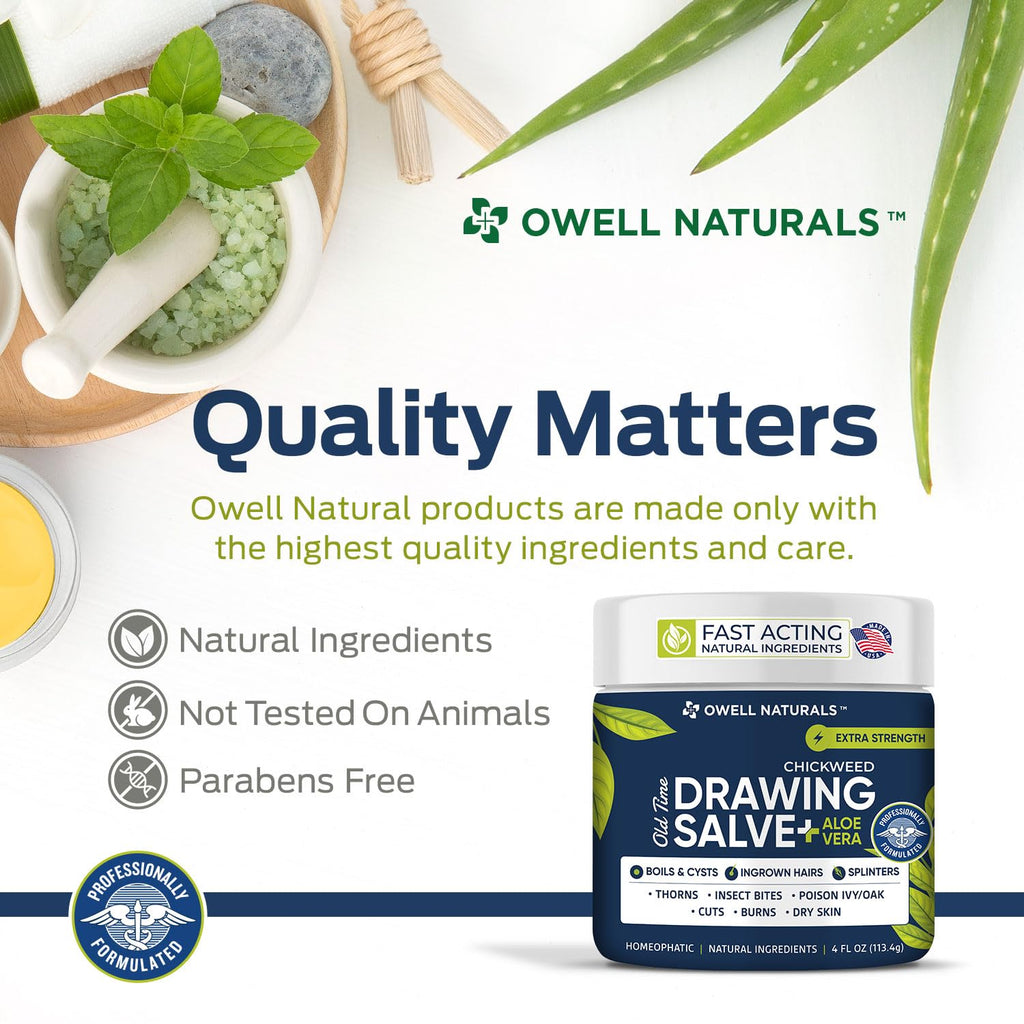 OWELL Naturals Drawing Salve – Fast Acting for Ingrown Hairs, Boils, Bumps, Cysts & Splinters – Clear Non-Staining Formula for Bikini Line, Underarms & Sensitive Skin – 4 oz