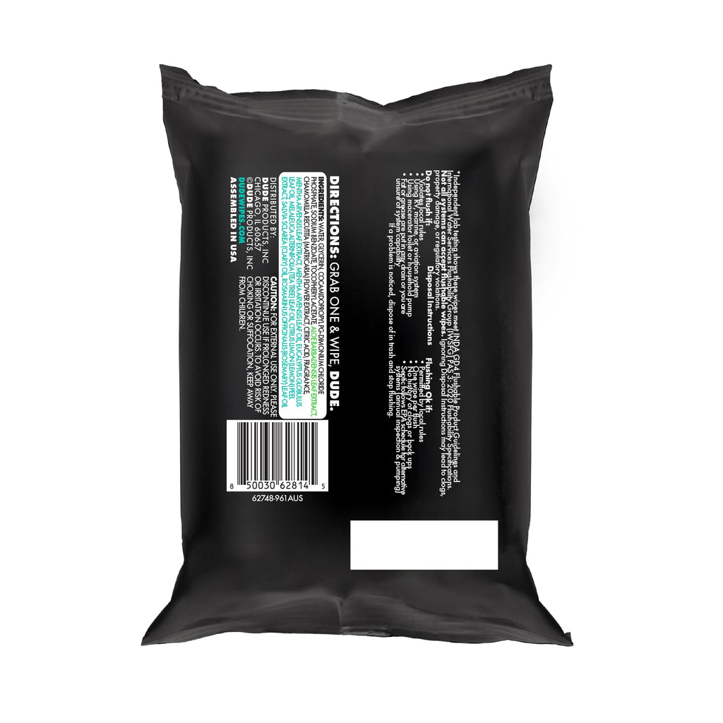 DUDE Wipes Mint Chill Travel Wipes - 6 Packs of 18 (108 Count) - Extra-Large Adult Flushable Wipes - Infused with Tea Tree Oil, Vitamin E, and Aloe - Septic and Sewer Safe