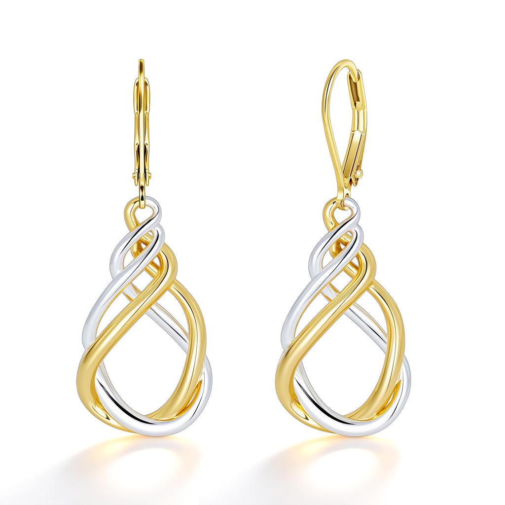 Two Tone Twisted Drop Earrings for Women Gold and Silver Dangle Earrings