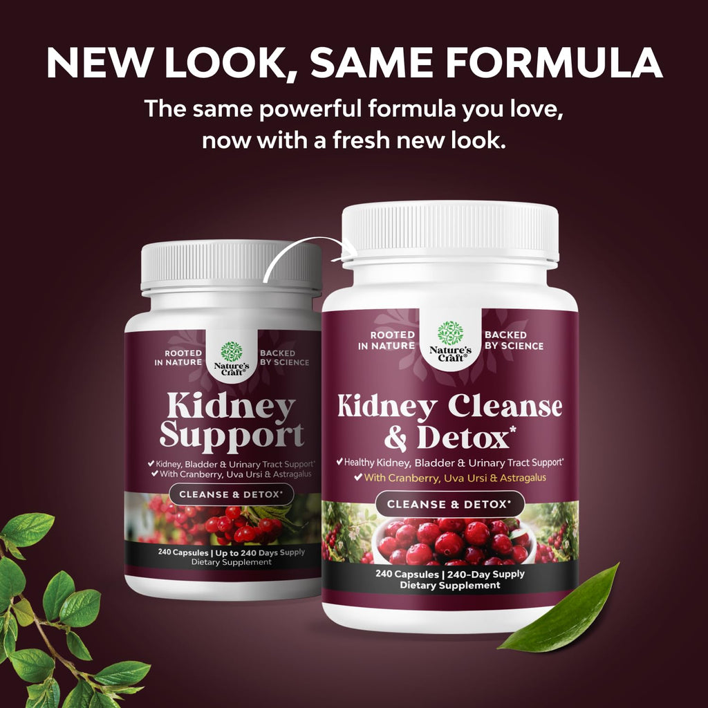 Advanced Kidney Support Supplement - Kidney Cleanse Detox & Repair Cranberry Extract Capsules with Uva Ursi, Stinging Nettle & Astragalus for Kidney Health - Urinary Tract Health - 240 Count