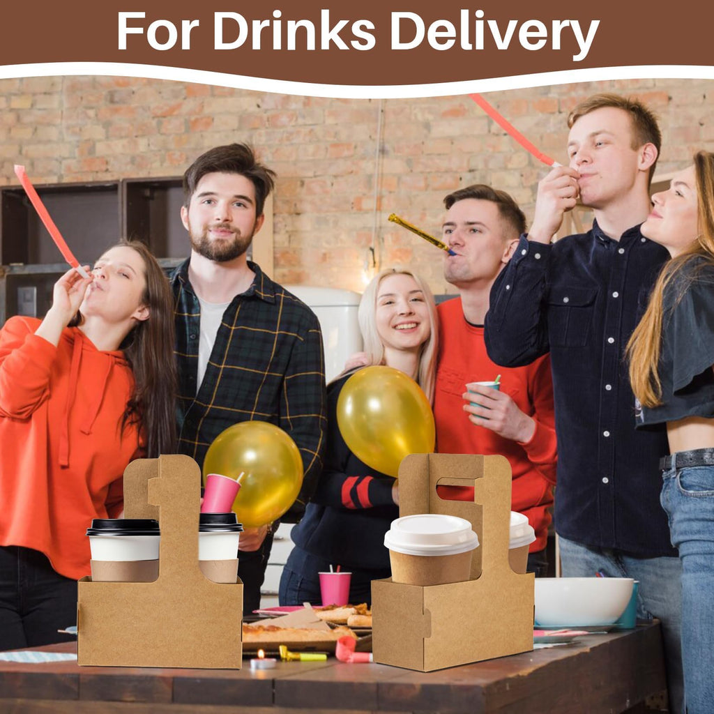 MAQIHAN 2 Cup Drink Carrier with Handle - 50Pcs Disposable Cardboard Coffee Cup Holder Portable Foldable Tray Drink Caddy Cup Carriers to go Cup Holder Food Delivery Accessories for Hot/Cold Drinks