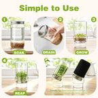 Sprouting Kit, 2 Wide Mouth Sprouting Jar with Stainless Steel Screen Sprout Lids, Blackout Sleeves, Drain Cover, Sprouts Growing Kit for Broccoli, Mung Beans, Alfalfa & Microgreens