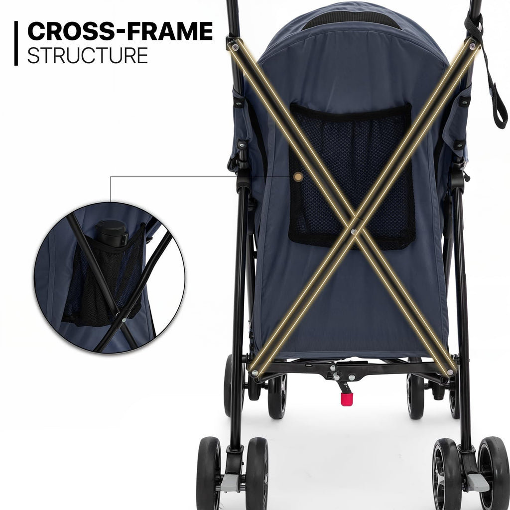 MoNiBloom 4 Wheels Pet Stroller, Easy-Fold Puppy Cage Jogger Stroller with Sun Cover, Pad and Rear Storage Bag, Breathable and Visible Mesh for Small/Medium Pets up to 22 lbs, Navy Blue