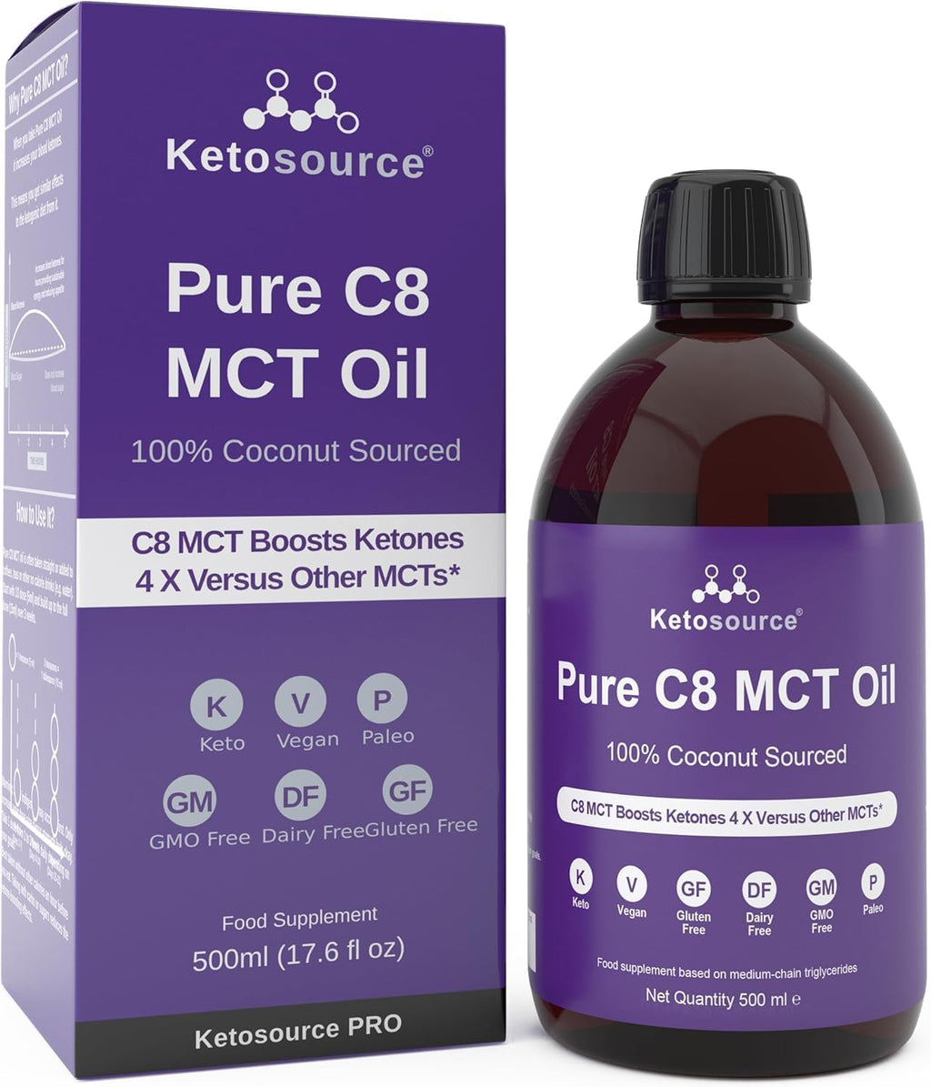 Ketosource Premium Pure C8 MCT Oil | Boosts Ketones 3X More Than Other MCTs | Highest 99.8% Purity | Supports Keto Nutrition & Fasting | BPA-Free Bottle (17.6oz) | Vegan Friendly & Gluten Free