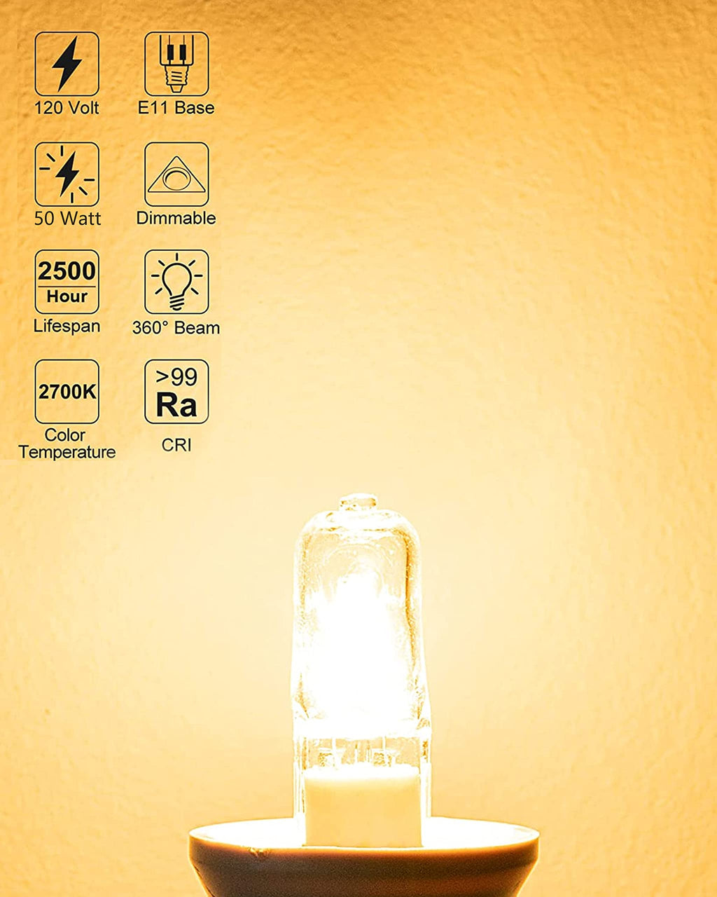 Jaenmsa 4 Pack JDE11 Bulb,120V 50W Halogen Mini Candelabra Bulbs,T4 JD E11 Bulb Dimmable 2700K Warm White(Replacement E11 LED Bulbs) for Chandeliers,Candelabra,Ceiling Fan,Table Lamps,Cabinet Lighting
