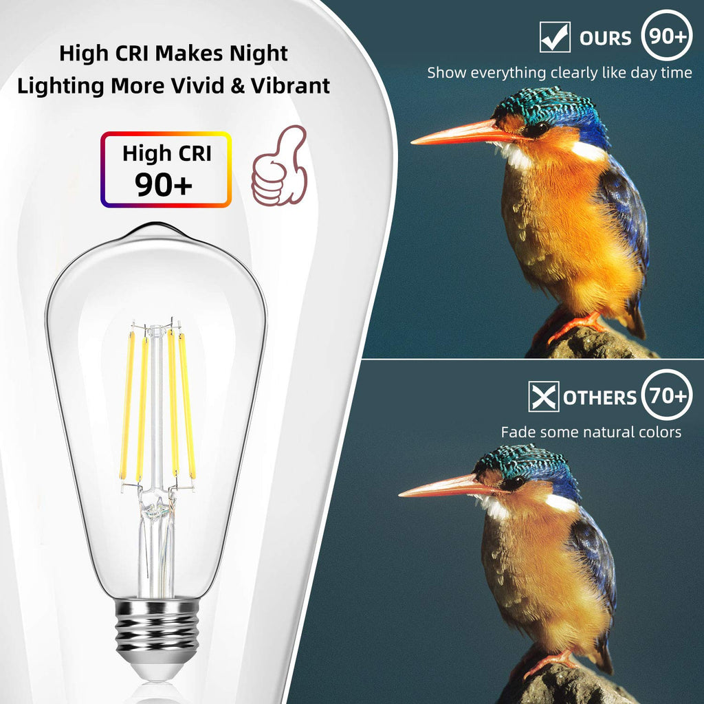 4-Pack Vintage 8W ST64 LED Edison Light Bulbs 100W Equivalent, 1400Lumens, 5000K Daylight White, E26 Base LED Filament Bulbs, CRI 90+, Non-Dimmable Antique Glass Style Great for Home, Bedroom, Office
