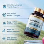 Wellanova Women's Hair Growth Supplement – Biotin 10,000mcg with Keratin, Collagen & Ashwagandha – 21-in-1 Hair Vitamins for Women & Men – Thickness, Strength & Fullness – 60 Capsules