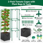 2 Pack Tomato Cages for Garden, 49 Inch Tall Tomato Cage with 7 Gallon Planter Bags, Plant Support Trellis Frames for Garden Cucumber Vegetables Plants Climbing Outdoor Indoor